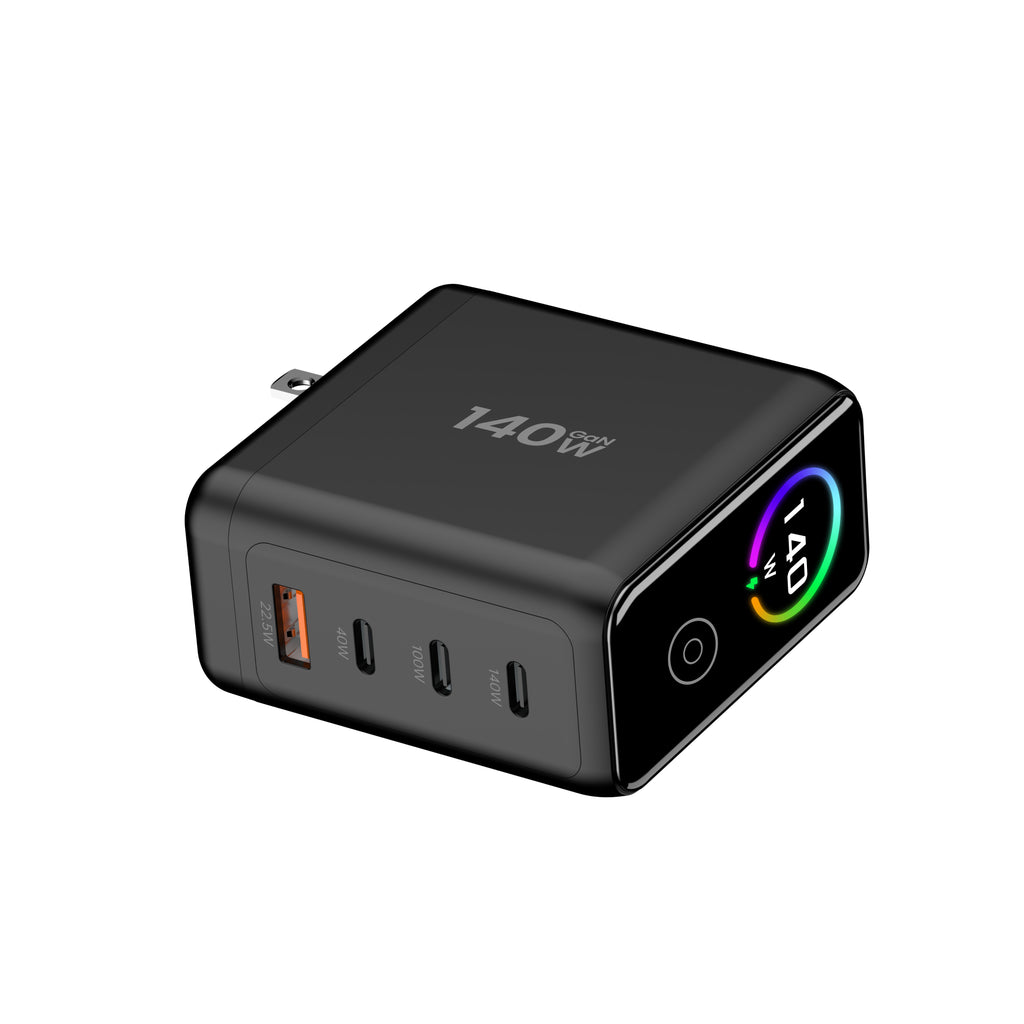 140w GaN Charger (4 Port) w/HD Display & Travel Adaptors