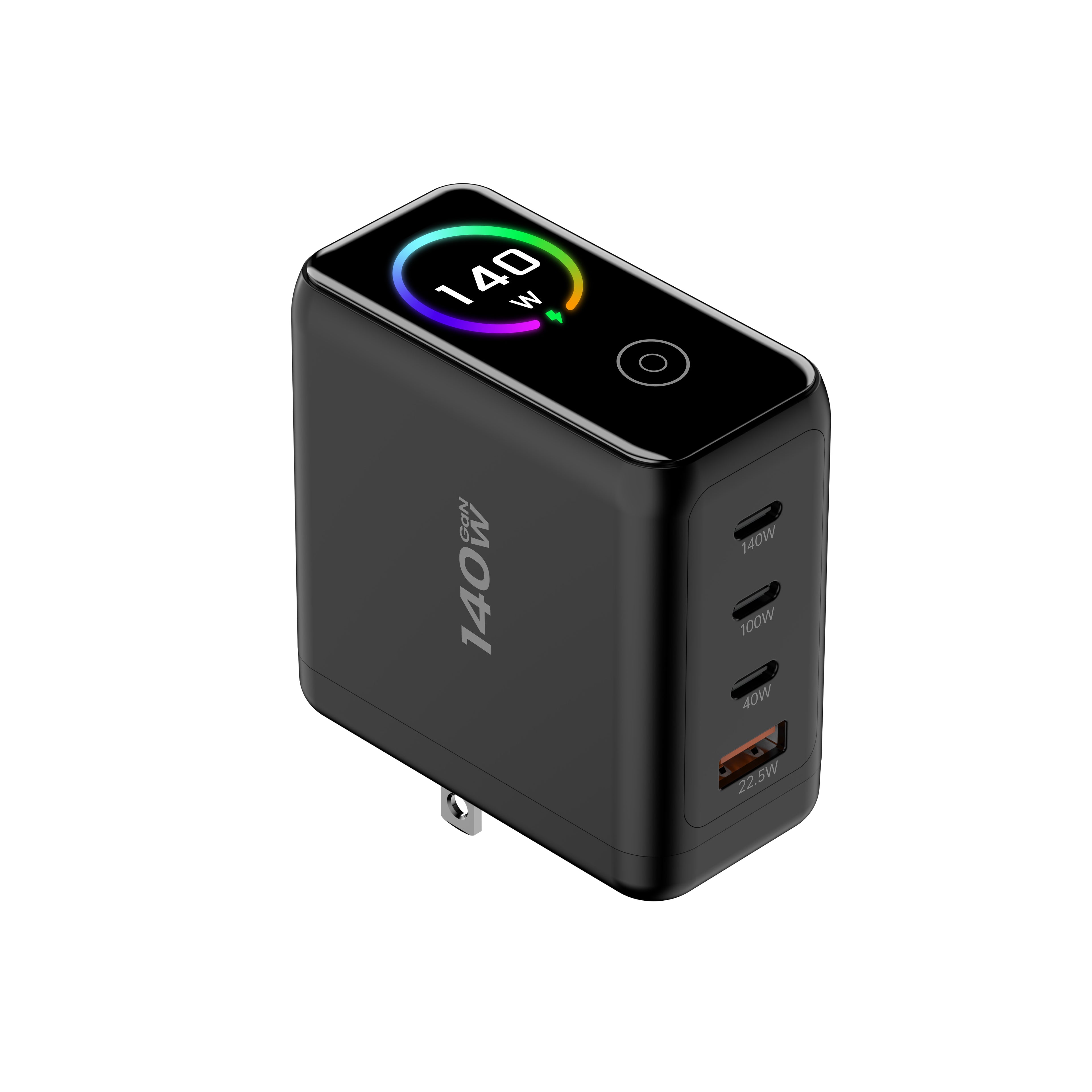 140w GaN Charger (4 Port) w/HD Display & Travel Adaptors